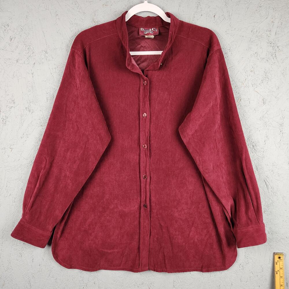 Vintage Denim & Co Shirt Womens Large Red Button Long Sleeve Tunic Top Blouse